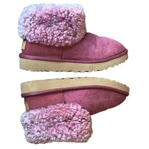 UGG Classic Mini Fluff Boots‎ Magenta Suede Shearling Womens 7 UK 5 EU 38